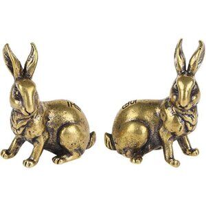 2 Small Brass Rabbit Figurine – Unique Desktop Animal Ornament